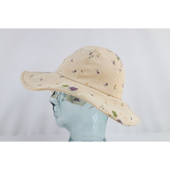 Vintage 90s Streetwear Distressed Floral Flower Corduroy Bucket Sun Hat Womens main image 9